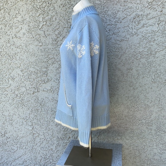 Quacker Factory Snowflake Embroidered Beaded Knit Xmas Sweater Zippered Jacket - Picture 6 of 12